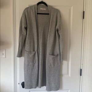 LOFT Heather Gray Long Open-Front Knit Cardigan
